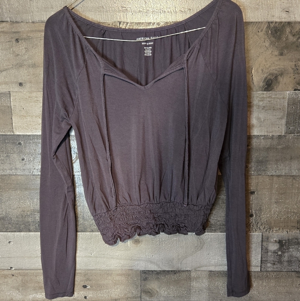 American Eagle Outfitters Long Sleeve Smocked Waist Top